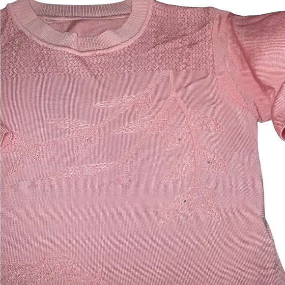 vintage french pink silk knit top w/ fish design and crystal embellishments top - Picture 3 of 4